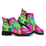 Tropical Lotus Pattern Print Flat Ankle Boots