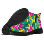 Tropical Lotus Pattern Print Flat Ankle Boots