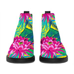 Tropical Lotus Pattern Print Flat Ankle Boots