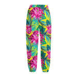 Tropical Lotus Pattern Print Fleece Lined Knit Pants