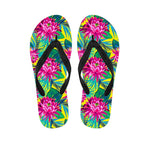 Tropical Lotus Pattern Print Flip Flops