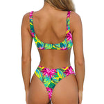 Tropical Lotus Pattern Print Front Bow Tie Bikini