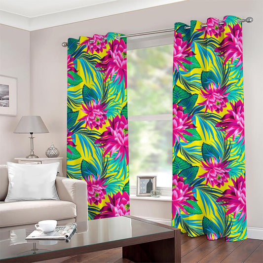Tropical Lotus Pattern Print Grommet Curtains