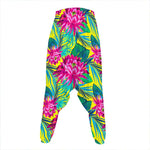 Tropical Lotus Pattern Print Hammer Pants