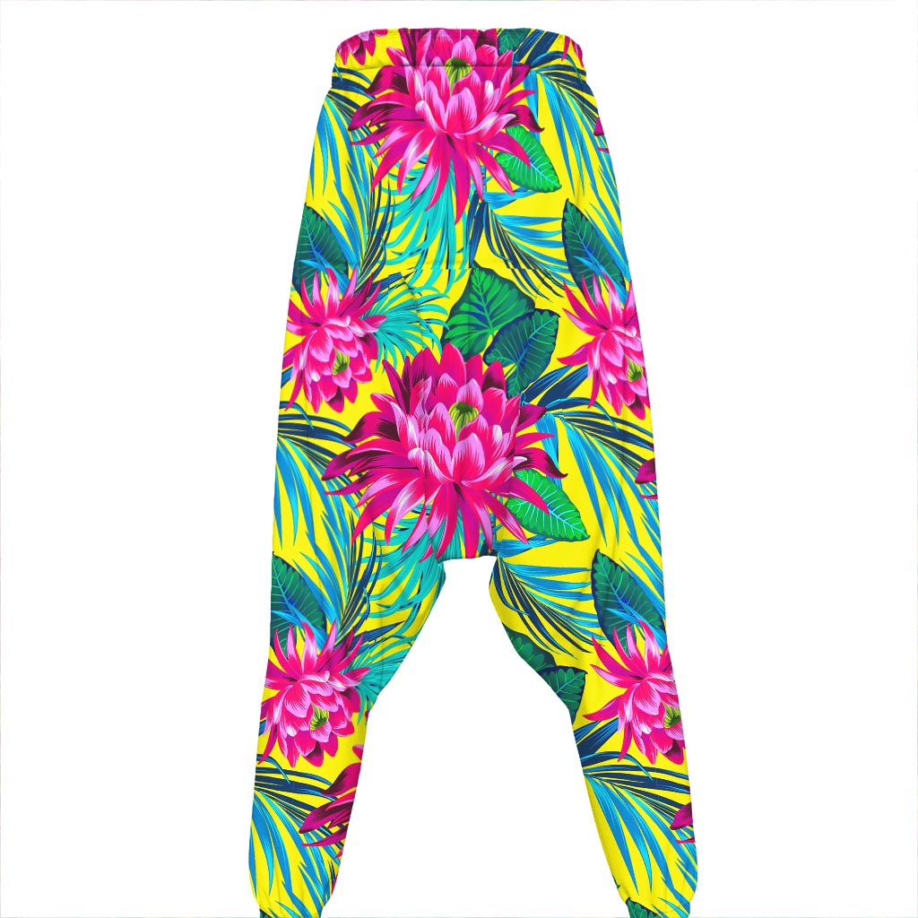 Tropical Lotus Pattern Print Hammer Pants