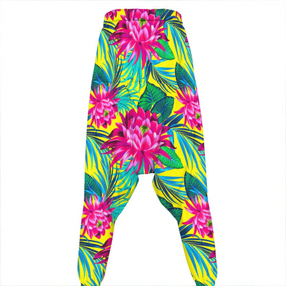 Tropical Lotus Pattern Print Hammer Pants