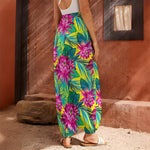 Tropical Lotus Pattern Print Harem Pants