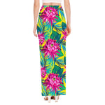 Tropical Lotus Pattern Print High Slit Maxi Skirt