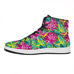 Tropical Lotus Pattern Print High Top Leather Sneakers