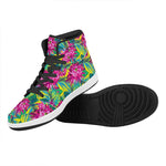 Tropical Lotus Pattern Print High Top Leather Sneakers
