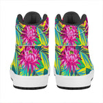Tropical Lotus Pattern Print High Top Leather Sneakers