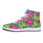 Tropical Lotus Pattern Print High Top Leather Sneakers