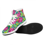 Tropical Lotus Pattern Print High Top Leather Sneakers