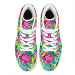 Tropical Lotus Pattern Print High Top Leather Sneakers