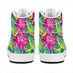 Tropical Lotus Pattern Print High Top Leather Sneakers