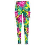 Tropical Lotus Pattern Print High-Waisted Pocket Leggings