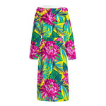 Tropical Lotus Pattern Print Hooded Bathrobe