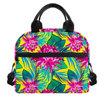 Tropical Lotus Pattern Print Insulated Lunch Bag