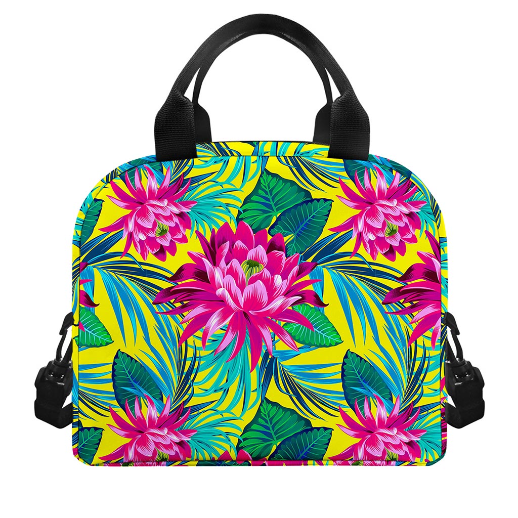 Tropical Lotus Pattern Print Insulated Lunch Bag