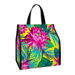 Tropical Lotus Pattern Print Insulated Lunch Tote