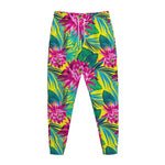 Tropical Lotus Pattern Print Jogger Pants