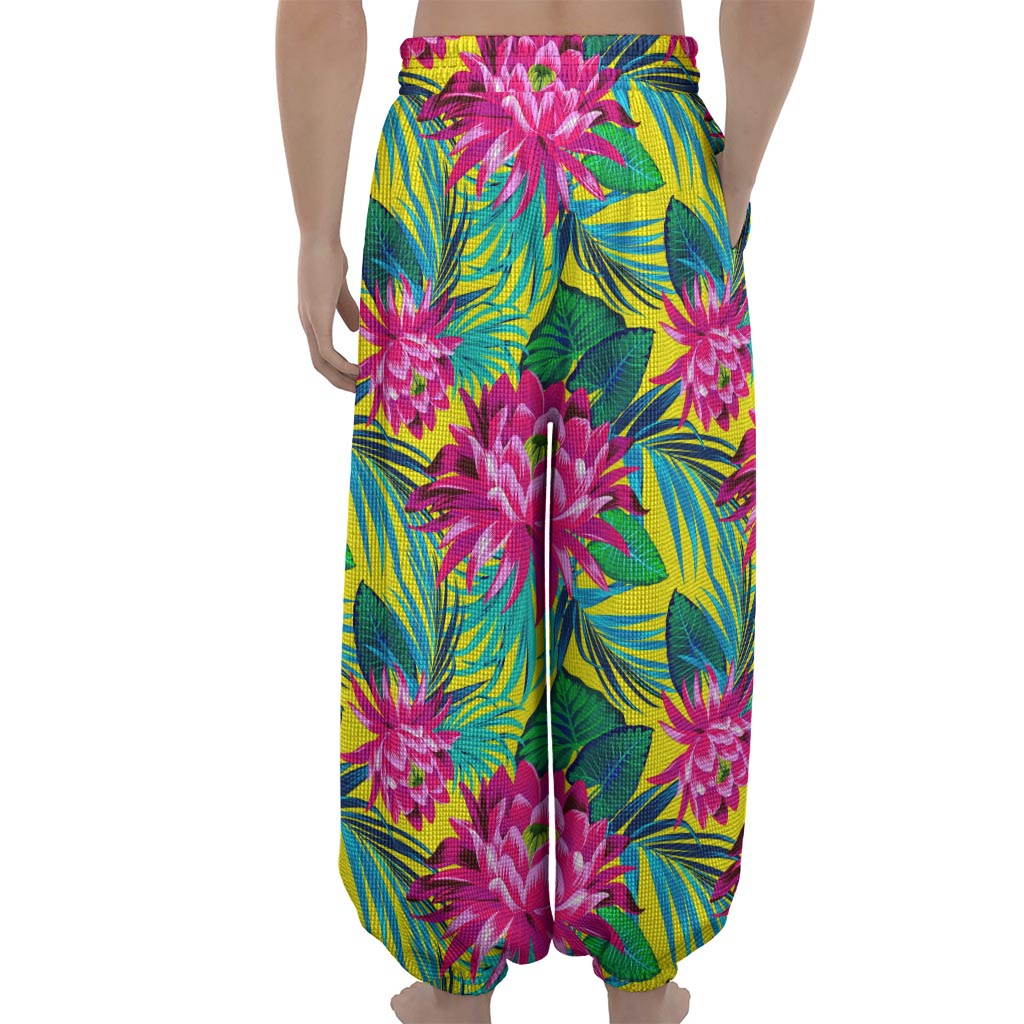 Tropical Lotus Pattern Print Lantern Pants