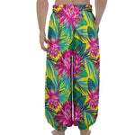 Tropical Lotus Pattern Print Lantern Pants