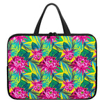 Tropical Lotus Pattern Print Laptop Sleeve With Handle