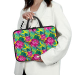 Tropical Lotus Pattern Print Laptop Sleeve With Handle