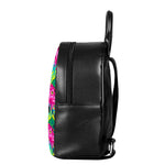 Tropical Lotus Pattern Print Leather Backpack
