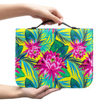 Tropical Lotus Pattern Print Leather Bible Cover