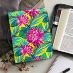 Tropical Lotus Pattern Print Leather Bible Cover