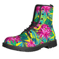 Tropical Lotus Pattern Print Lace-Up Boots