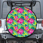 Tropical Lotus Pattern Print Leather Spare Tire Cover