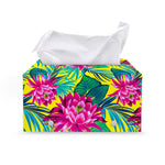 Tropical Lotus Pattern Print Leather Tissue Box Cover