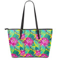 Tropical Lotus Pattern Print Leather Tote Bag With Zipper