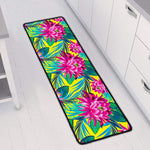 Tropical Lotus Pattern Print Long Kitchen Mat