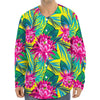 Tropical Lotus Pattern Print Long Sleeve Baseball Jersey