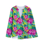 Tropical Lotus Pattern Print Long Sleeve Short Coat