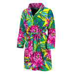 Tropical Lotus Pattern Print Men's Bathrobe