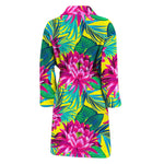 Tropical Lotus Pattern Print Men's Bathrobe