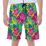 Tropical Lotus Pattern Print Men's Beach Shorts