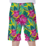 Tropical Lotus Pattern Print Men's Beach Shorts