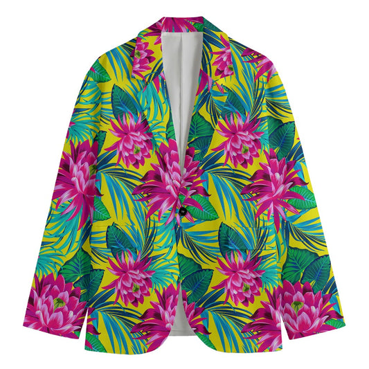 Tropical Lotus Pattern Print Men's Blazer