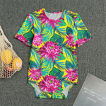 Tropical Lotus Pattern Print Men's Bodysuit