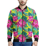 Tropical Lotus Pattern Print Men's Bomber Jacket