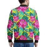 Tropical Lotus Pattern Print Men's Bomber Jacket