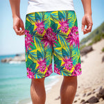 Tropical Lotus Pattern Print Men's Cargo Shorts