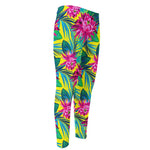 Tropical Lotus Pattern Print Men's Compression Pants