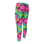 Tropical Lotus Pattern Print Men's Compression Pants